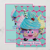 Invitation Amis décontractés Funny, gâteau de famille et café (Devant / Derrière)