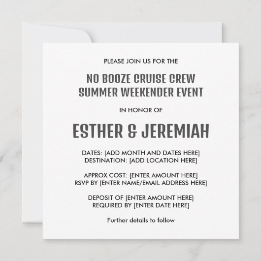 Invitation Amis Équipage de croisière sans alcool Groupe de d (Dos)
