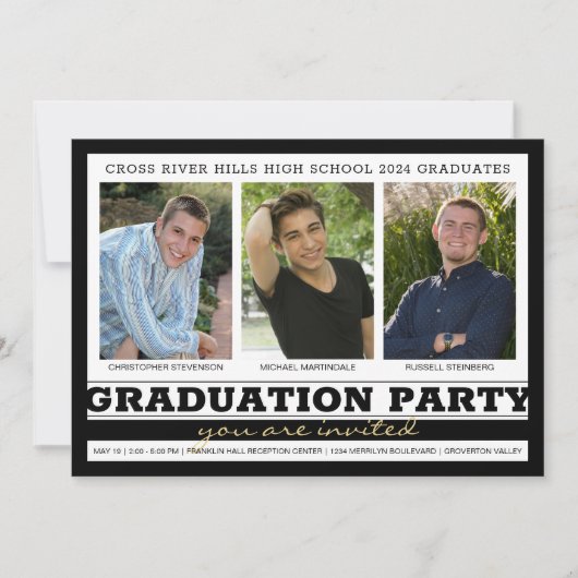 Invitation Amis frères et soeurs Graduation Party Black 3 Pho (Devant)