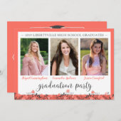 Invitation Amis frères et soeurs Graduation Party Coral Flora (Devant / Derrière)