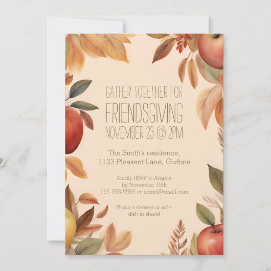 Invitation Amitié Automne Pomme Moisson Aquarelle Automne (Devant)