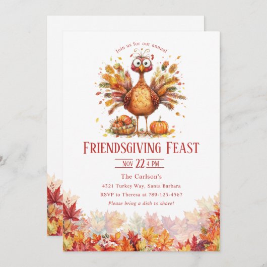 Invitation Amitié Thanksgiving mignonne Turquie (Devant / Derrière)