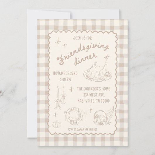 Invitation Amitié Thanksgiving Neutre esthétique (Devant)
