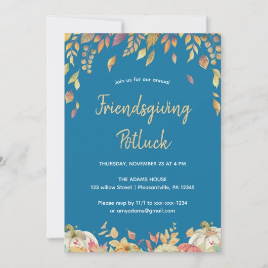 Invitation Amitié Thanksgiving Potluck Fall Leçons (Devant)