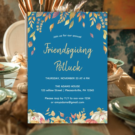 Invitation Amitié Thanksgiving Potluck Fall Leçons