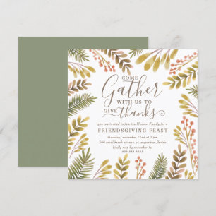 Invitation Amitié Végétation d'automne Verdure Aquarelle Wrea