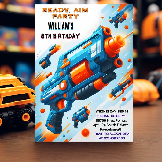 Invitation Ammo Team Army Cute Cool Neon Nerf 9th Birthday