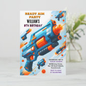 Invitation Ammo Team Army Cute Cool Neon Nerf 9th Birthday (Debout devant)