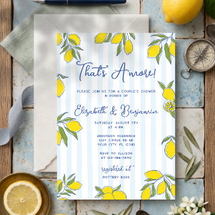 Invitation Amore Dessinés à la Main Citron Rayures Bleues Dou