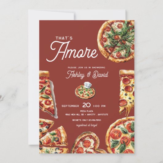 Invitation Amore Italien Pizza Couples Fête des mariées de do (Devant)