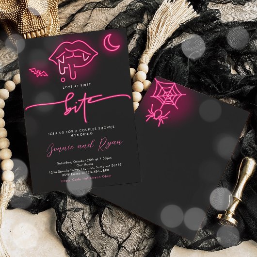 Invitation Amour À First Bite Neon Halloween Couples Douche