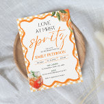 Invitation Amour à First Spritz Retro Wavy Fête des mariées<br><div class="desc">💖 ✨ plongez dans l'élégance rétro de "l'amour au premier Spritz" Invitations de douche nuptiale! ✨ 🍊 Préparez-vous à une fête aussi vivante et unique que votre histoire d'amour avec nos Invitations de douche nuptiale "Love at First Spritz". Lavées dans les tons roses chauds et oranges, ornées de vibes rétro,...</div>