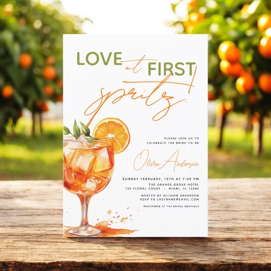 Invitation Amour à la Fête des mariées orange First Spritz
