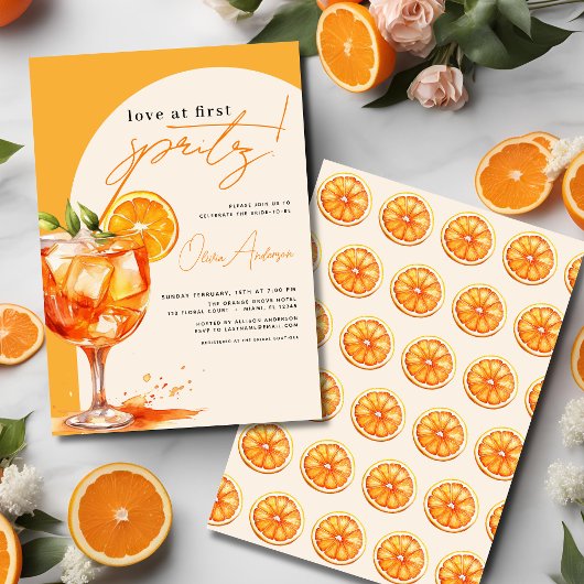 Invitation Amour à la Fête des mariées orange First Spritz