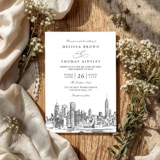Invitation Amour à New York Mariage élégant moderne avec code