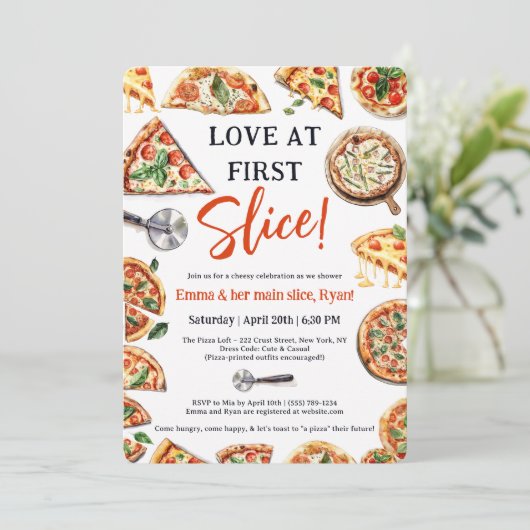 Invitation Amour à première tranche Pizza nuptiale Couples do (Debout devant)