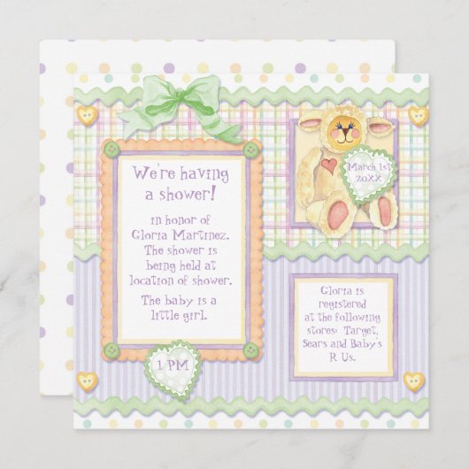 Invitation Amour à première vue, Baby shower d'agneau Invitat (Devant / Derrière)