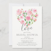 Invitation Amour Aquarelle rose Floral Fête des mariées coeur (Devant)