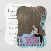 Invitation Amour Art Déco vintage, Feu d'Engagement (Devant / Derrière)