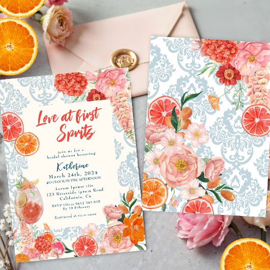 Invitation Amour au premier spritz fleuri orange nuptiale dou