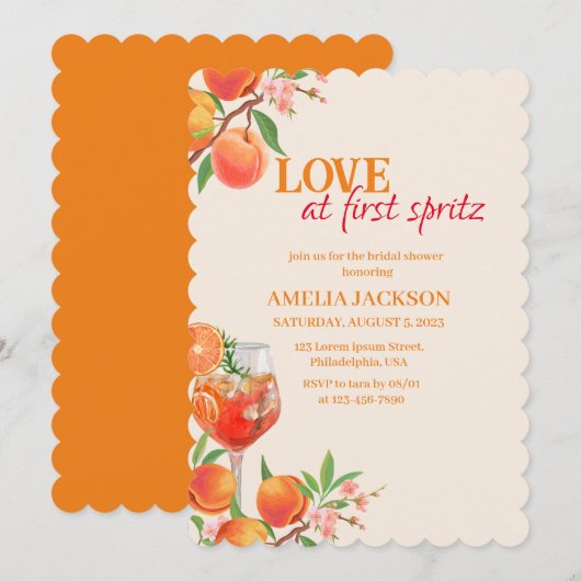 Invitation Amour au premier spritz orange floral douche nupti (Devant / Derrière)