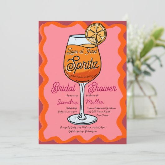 Invitation Amour au premier spritz rétro ondulé orange croqui (Debout devant)