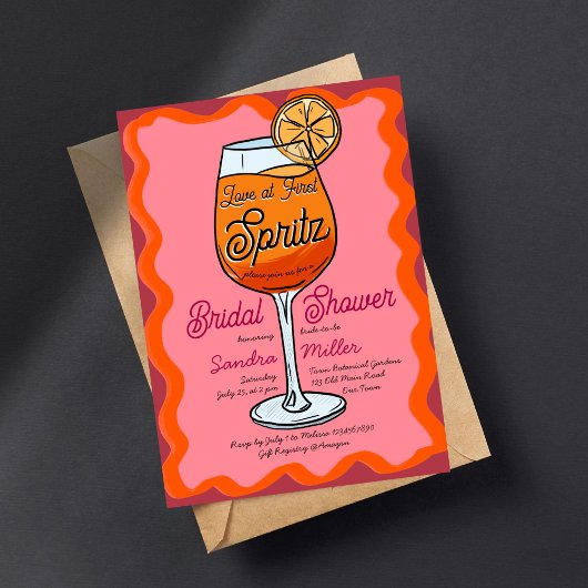 Invitation Amour au premier spritz rétro ondulé orange croqui