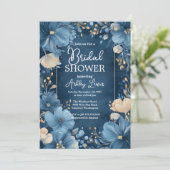 Invitation Amour Bleu de mariée, Fleurs bleues (Debout devant)