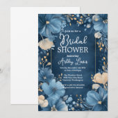 Invitation Amour Bleu de mariée, Fleurs bleues (Devant / Derrière)