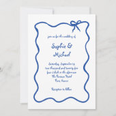 Invitation Amour | Bleu Illustré Mariage français Bow (Devant)