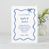 Invitation Amour | Bleu Illustré Mariage français Bow (Debout devant)