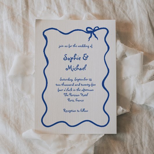 Invitation Amour | Bleu Illustré Mariage français Bow