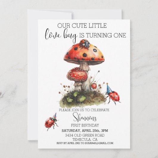 Invitation Amour Bug Ladybug fête d'anniversaire (Devant)