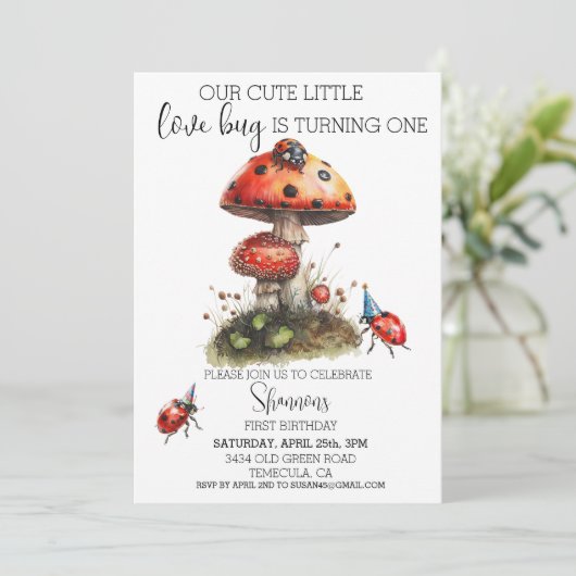 Invitation Amour Bug Ladybug fête d'anniversaire (Debout devant)