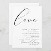 Invitation Amour. Calligraphie noir et blanc mariage simple (Devant / Derrière)