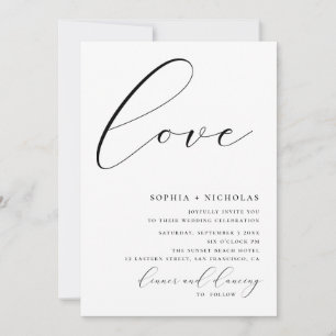 Invitation Amour. Calligraphie simple noir et blanc pour mari