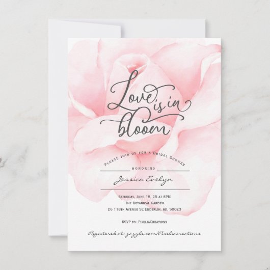 Invitation Amour chic en fleur, script de calligraphie rose d (Devant)