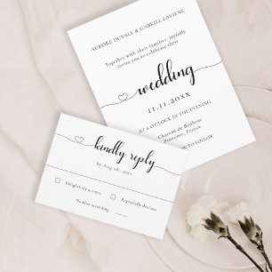 Invitation Amour Coeur Moderne Noir et Blanc Mariage RSVP