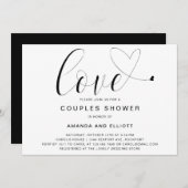Invitation Amour Coeur Noir et blanc Couples modernes Douche (Devant / Derrière)
