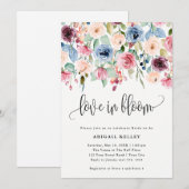 Invitation Amour dans la Fête des mariées de fleurs d'aquarel (Devant / Derrière)