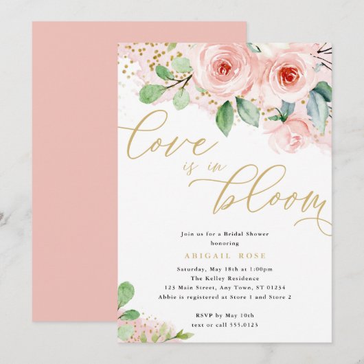 Invitation Amour de Fête des mariées en fleur, Fleurs d'or ro (Devant / Derrière)