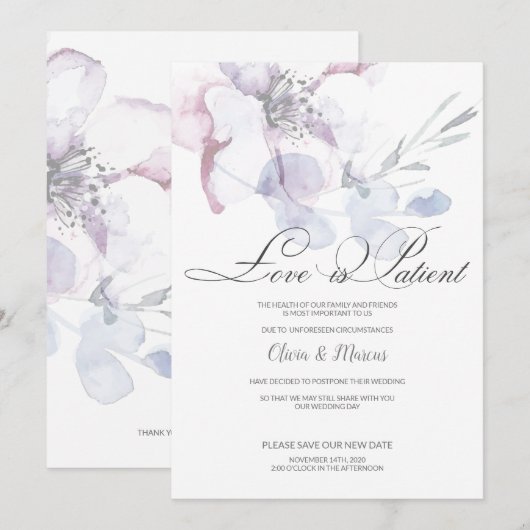 Invitation Amour de Fleur de Pommier Report de Mariage avec P (Devant / Derrière)