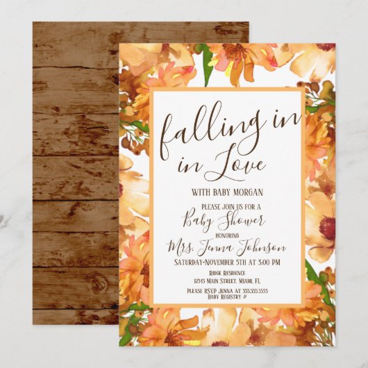 Invitation Amour de la verdure de l'automne Bébé douche Rusti (Devant / Derrière)