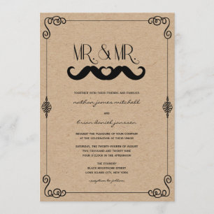 Invitation Amour de Moustache Papier Kraft Vintage Mariage Ga