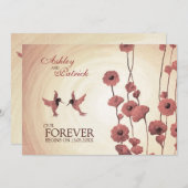 Invitation Amour des colibris et Mariage des fleurs rouges pe (Devant / Derrière)