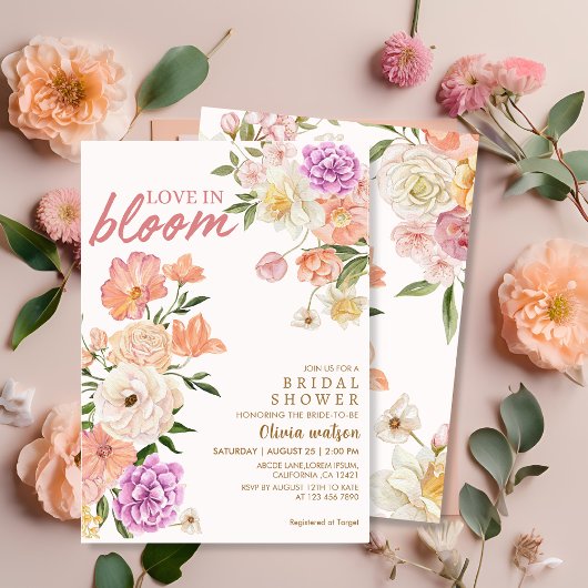 Invitation Amour en fleur aquarelle fleurie nuptiale
