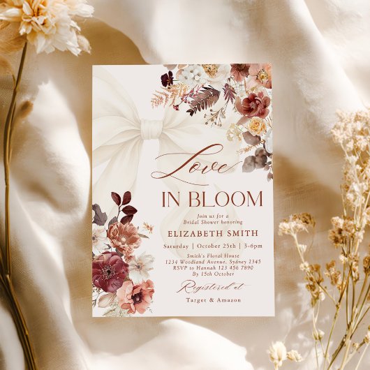Invitation Amour En Fleur Automne Floral Blanc Bow Fête des m