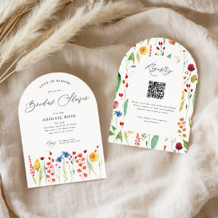 Invitation Amour en fleur avec code QR, Fête des mariées arc