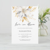 Invitation Amour En Fleur Blanc Or Florals Fête des mariées (Debout devant)