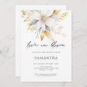 Invitation Amour En Fleur Blanc Or Florals Fête des mariées (Devant / Derrière)